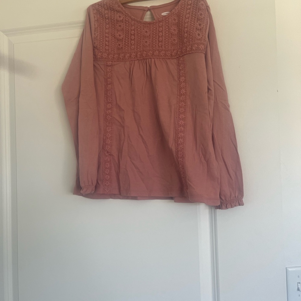 Old Navy Rose Lace-bibbed Long Sleeve Blouse